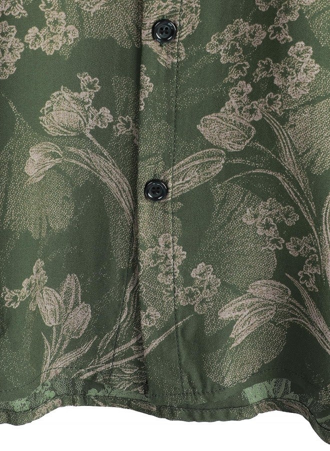 JOTOOK Mens Hawaiian Shirt Short Sleeve Button Down Tropical Shirts Casual Floral Summer Beach Shirt X-Large ArmyGreen - Image 5